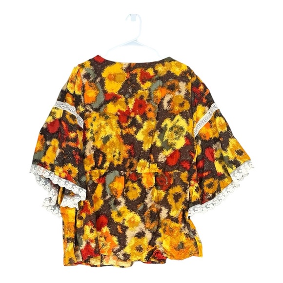 Cato 18/20W Yellow Brown Top Bohemian Gypsy Crochet Lace Hippie Fairy Ar… - Picture 2 of 10